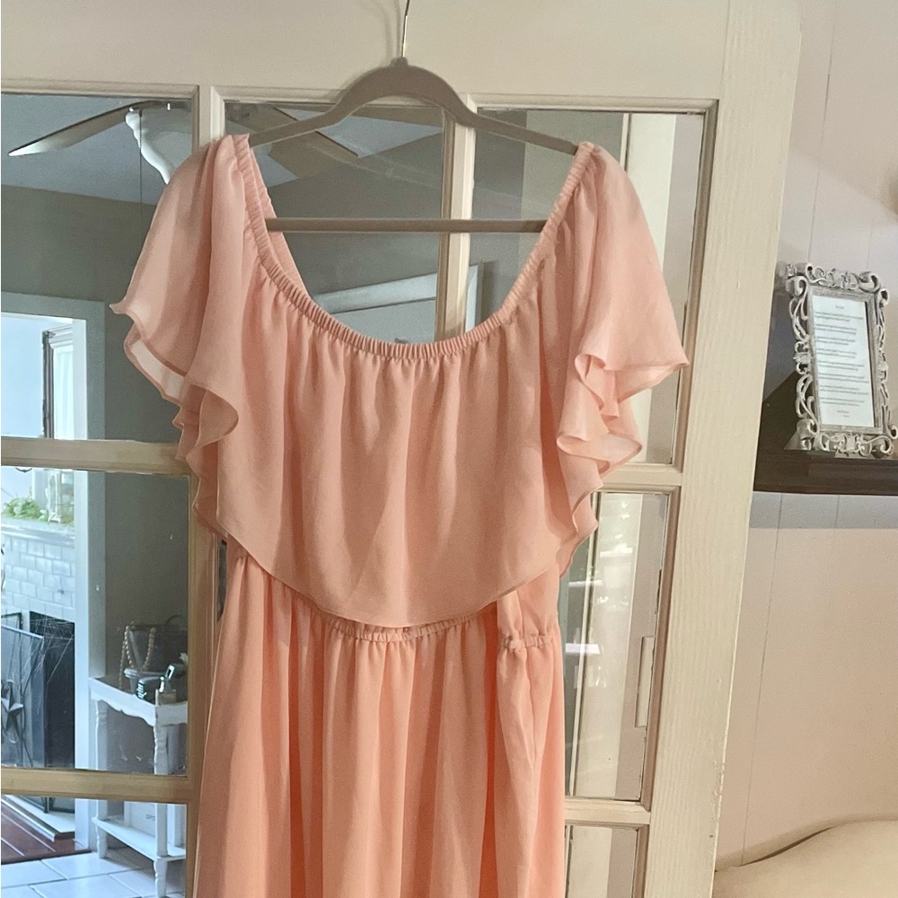 Off the shoulder, tiered maxi dress